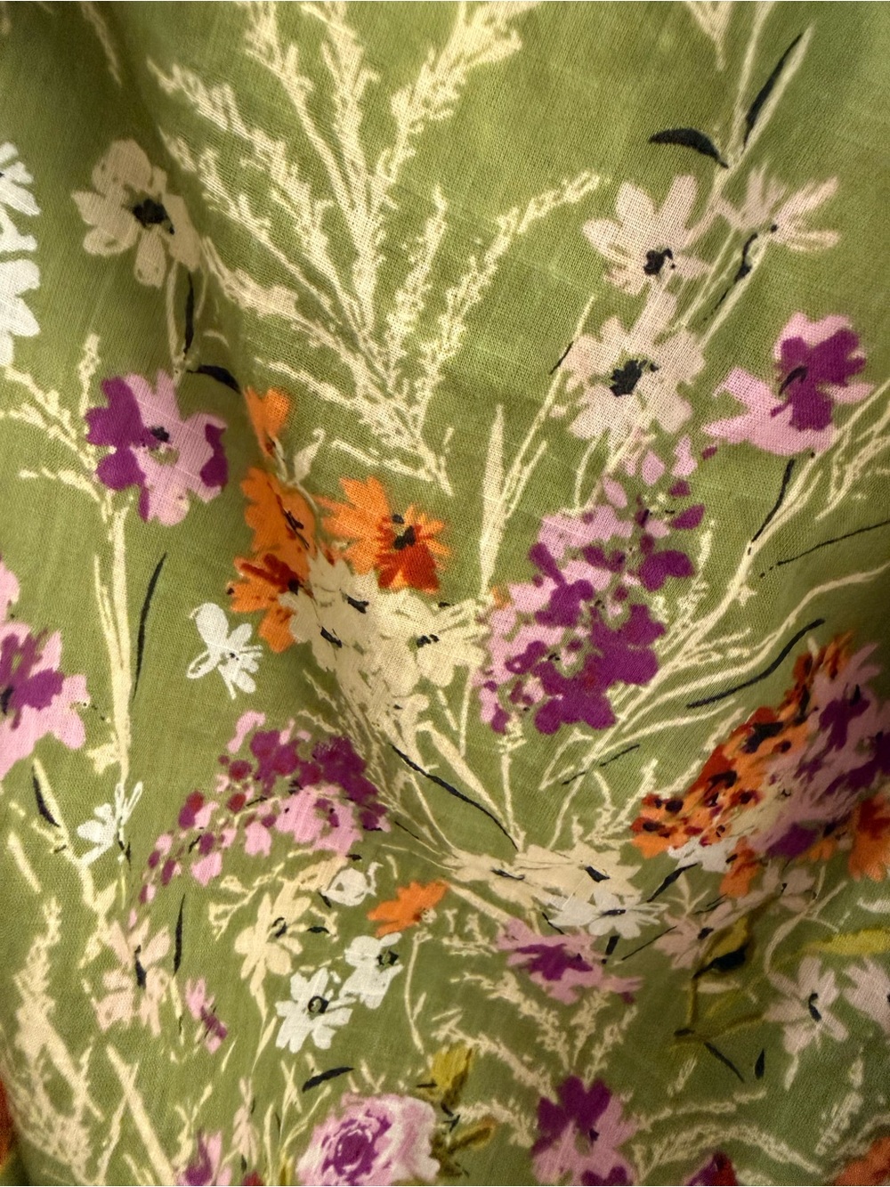 Anthropologie ruffled v-neck peasant blouse green floral 2X - Picture 4 of 4